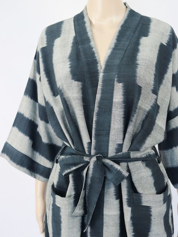 Resort robe, sort og grå, håndvævet bomuld, (h)A.N.D. , Fair Fashionista