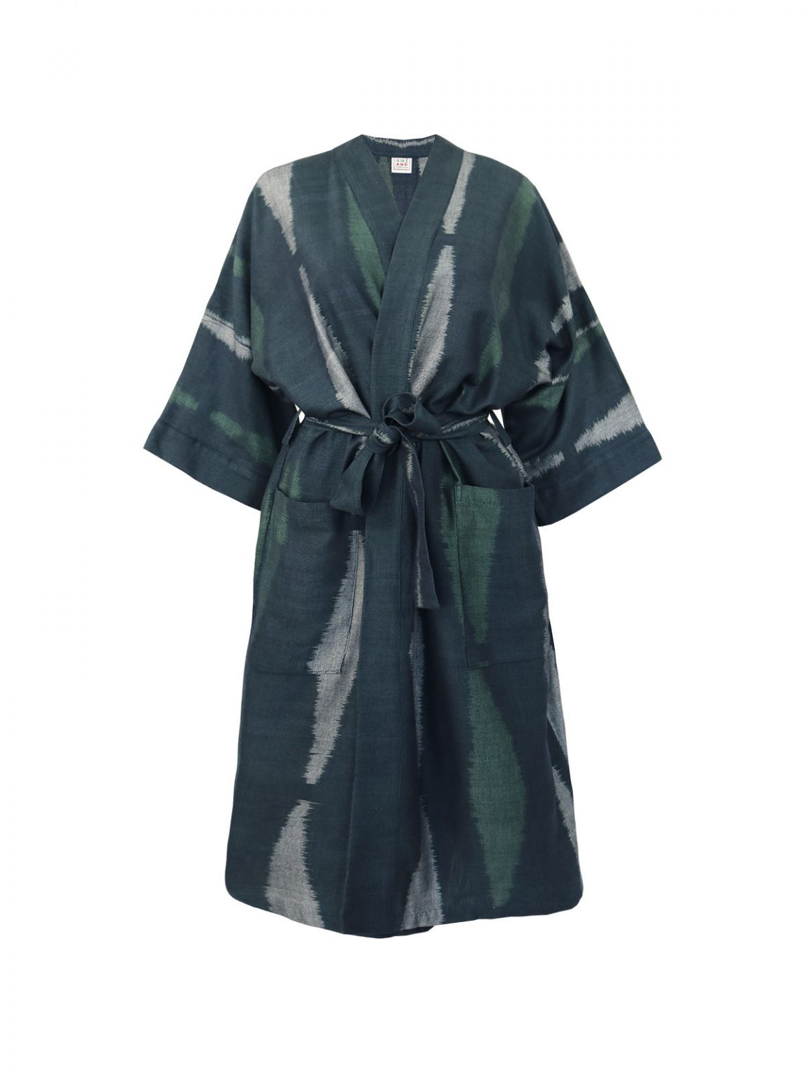 Resort robe, grøn, blå, grå, håndvævet bomuld, (h)A.N.D. , Fair Fashionista