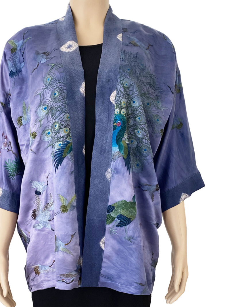 Purple Peacocks - Kort kimono-style jakke vintagestof - (h)A.N.D. - Mitzie Mee Shop