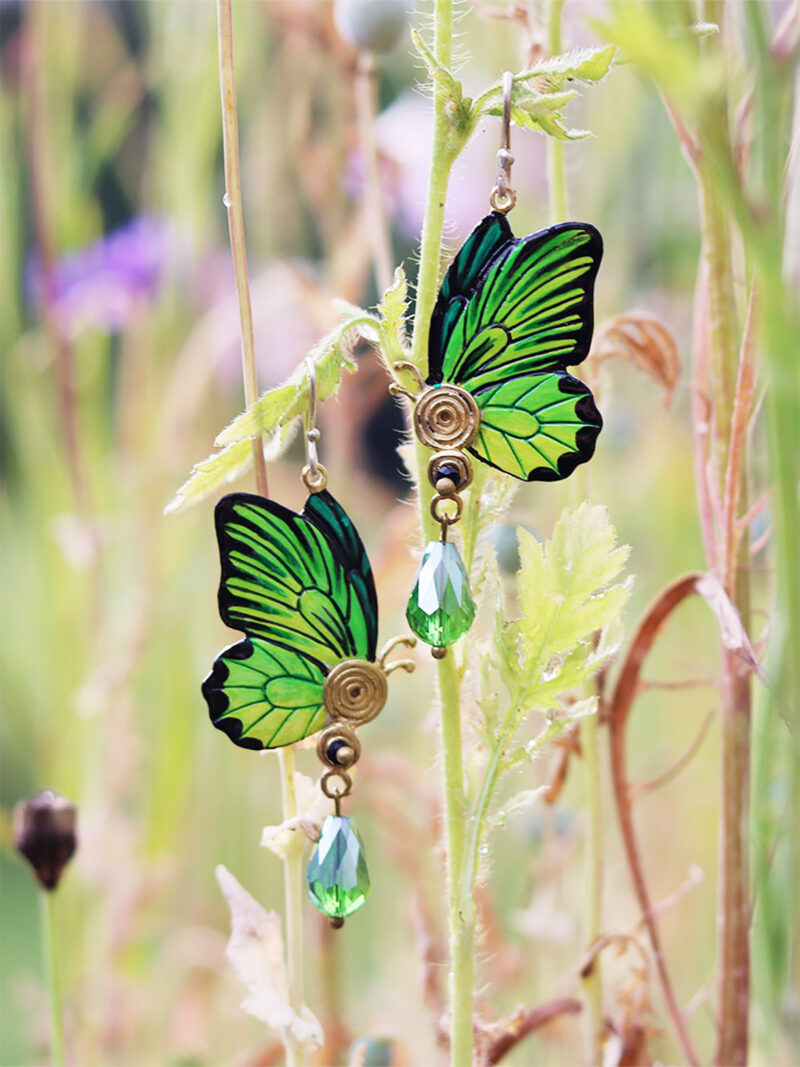 Grønne Sommerfugleøreringe Athens - Håndlavede Smykker - Jewelry Art by Mim