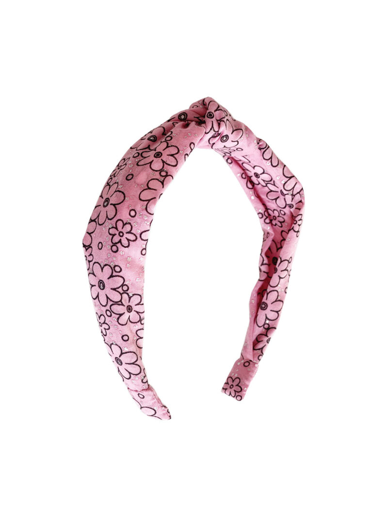 Hårbøjle - Pink Glitter Flowers - Upcycled stof - CWSG - Mitzie Mee Shop