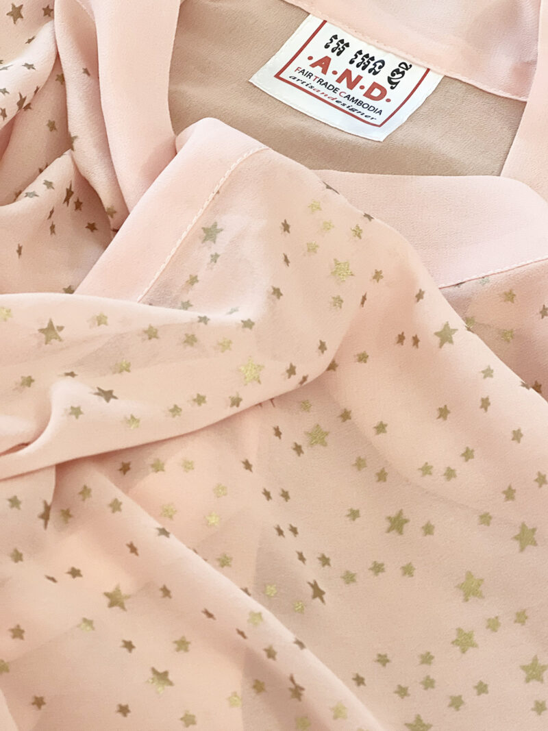 Chiffon Short Robe – Stars on Pink