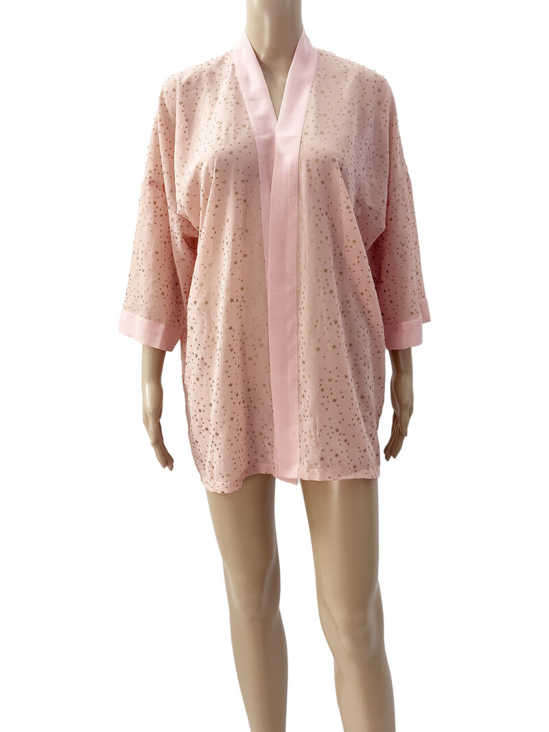 Chiffon Short Robe – Stars on Pink